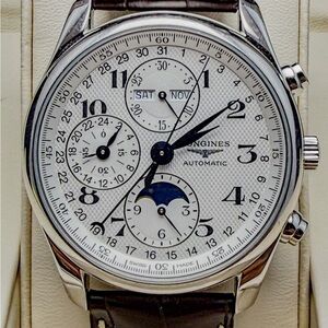 SOLD Longines Silver and Brown Men's Watch, FULL SET- UNWORN